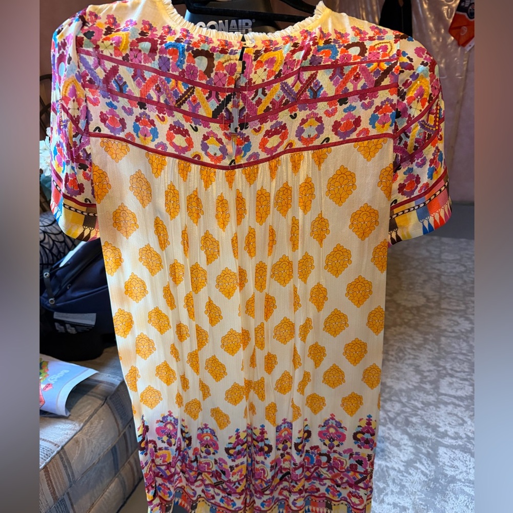 Boho Floral-Print Midi Dress in Yellow and Pink